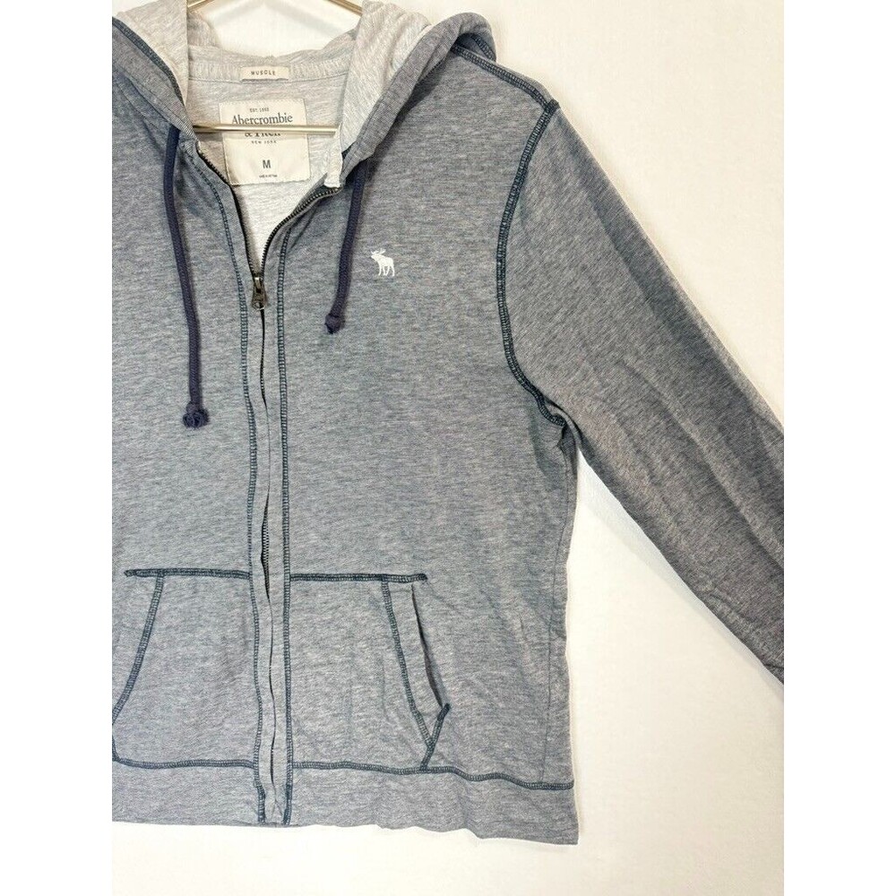 Vintage Abercrombie & Fitch Full Zip Men's Hoodie Jacket Muscle Navy Grey Size M